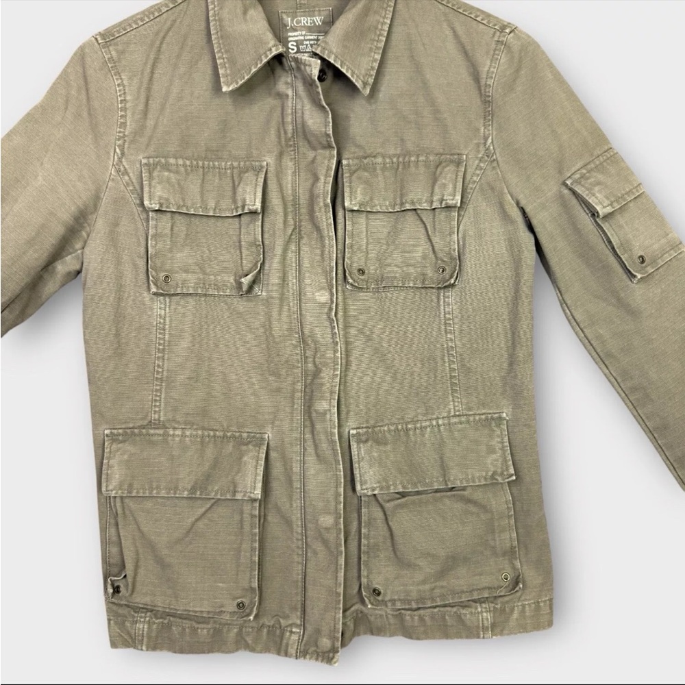 J Crew Women's Utility Cargo Safari Jacket Sz Small Green Military Field Y2K VTG - Picture 9 of 12